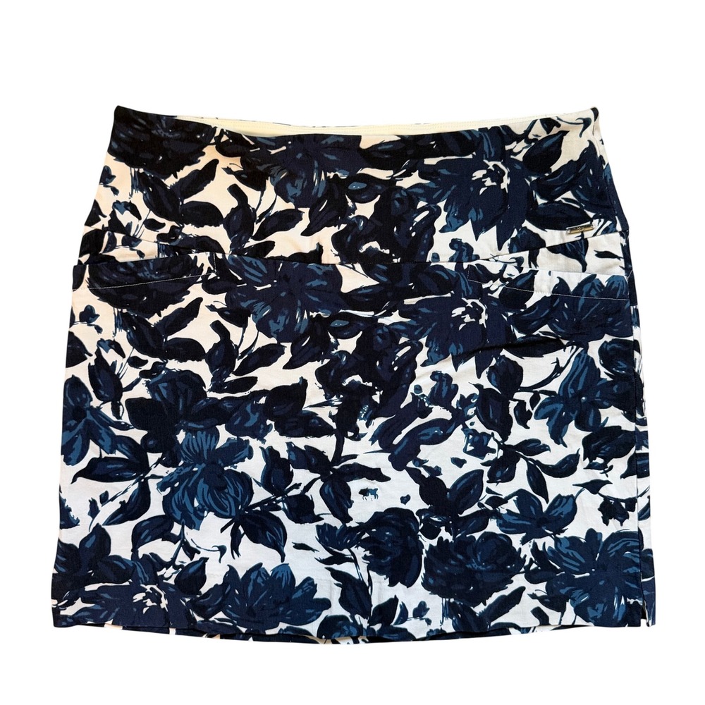 S.C. & CO. Floral Preppy Women Skort Mini Skirt Navy Blue Rayon Blend